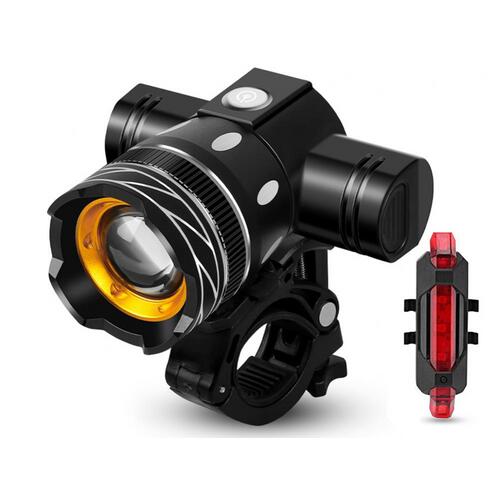 TRIZAND Extra silný T6 LED vodotěsný přední a zadní cyklistický světlomet s USB