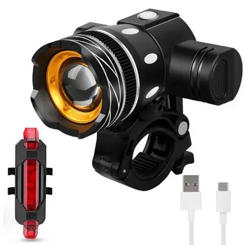 Állítható Extra Erős T6 LED-es vízálló kerékpár első és hátsó lámpa, USB-s 4/7