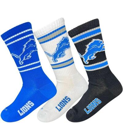 Nfl lions 3pk crew socks 39/42 royal/white/black