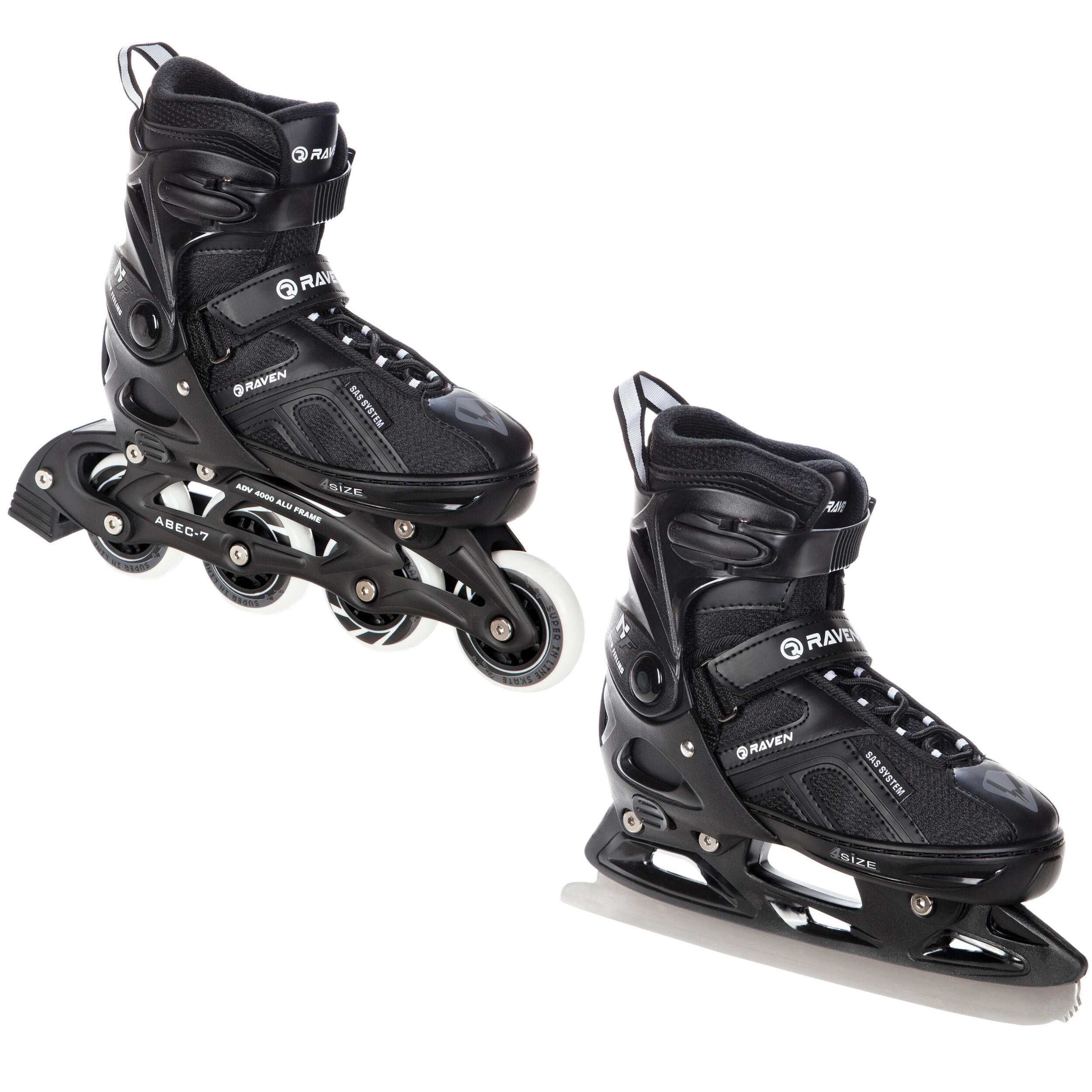 RAVEN Verstellbare Rollschuhe 2in1 Pulse Schwarz