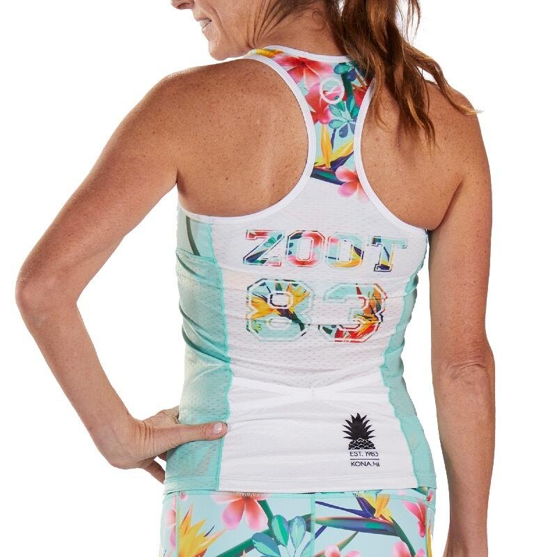 Camiseta Triatlon Sin mangas Mujer ZOOT RACERBACK 83 Azul Estampada 2/4