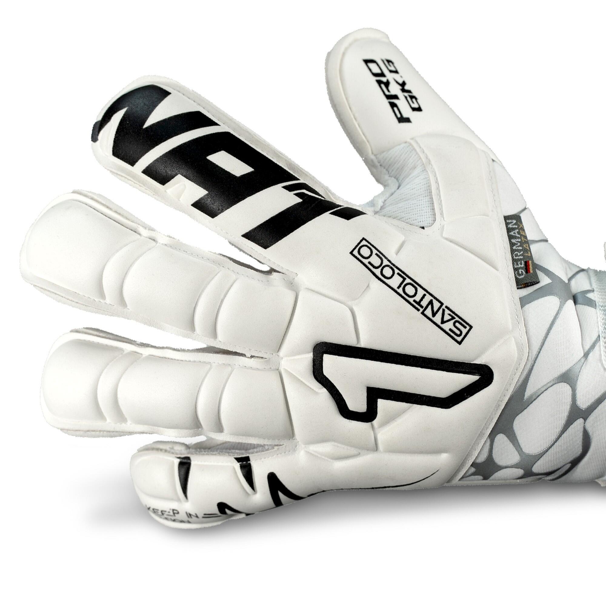 Luvas de Guarda-Redes Futebol Rinat Adulto Santoloco Pro Branco Relva Natural 2/4