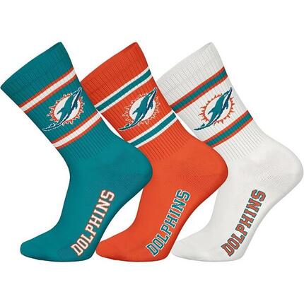 NFL Miami Dolphins 3-Pack Soft Cotton Crew Socks | 43/46 Teal/White/Orange