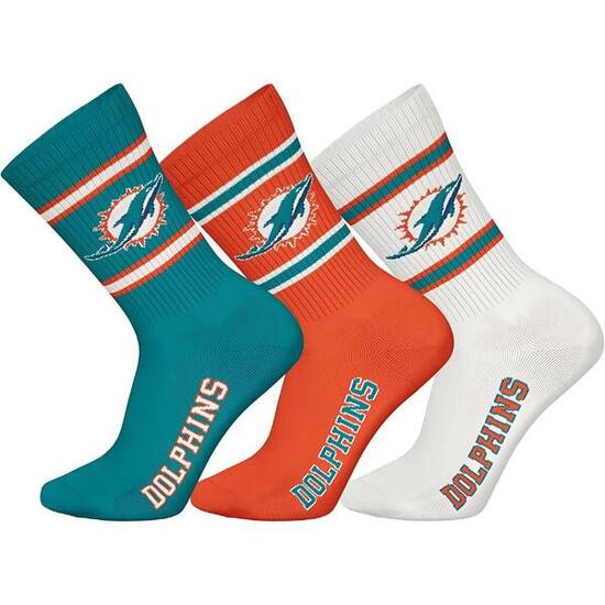NFL Miami Dolphins 3-Pack Soft Cotton Crew Socks | 43/46 Teal/White/Orange