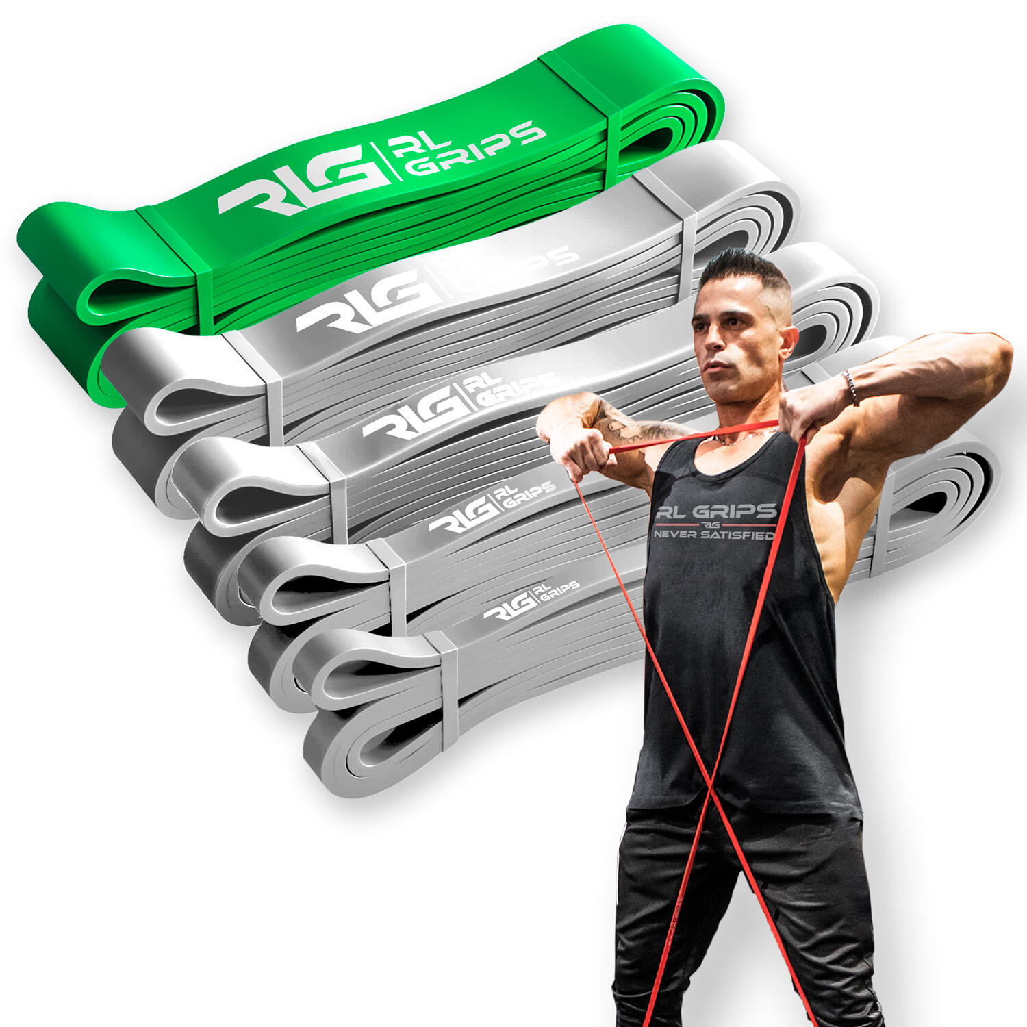 Banda Resistencia de Entrenamiento Extra Fuerte RL Grips Verde 22-57 kgs 2/7