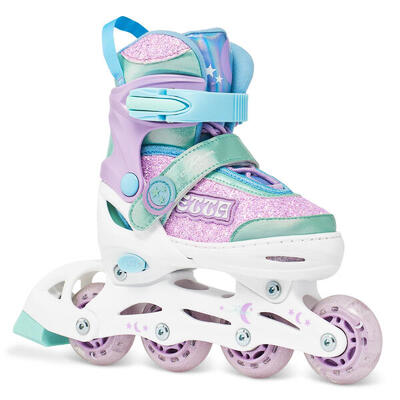 Verstelbare rolschaatsen lichtgevende-wielen etta paars/mintgroen