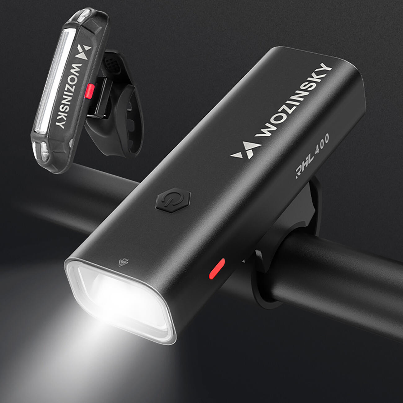 Sada cyklistických světel Wozinsky WSBLB2, přední (400 lm) a zadní USB-C - černá 3/7