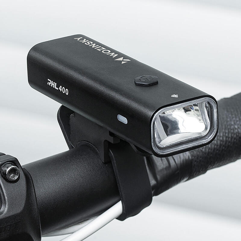 Sada cyklistických světel Wozinsky WSBLB2, přední (400 lm) a zadní USB-C - černá