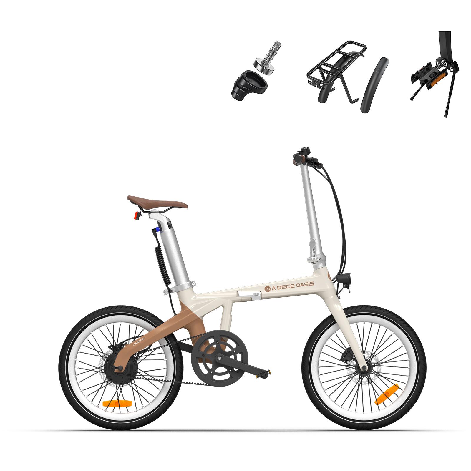 Ado - Ado Carbone Vélo Électrique Pliant,entraînement Par Courroie Ebike,gps,lcd,app - Vélo Pliant - Marron|vert - Decathlon