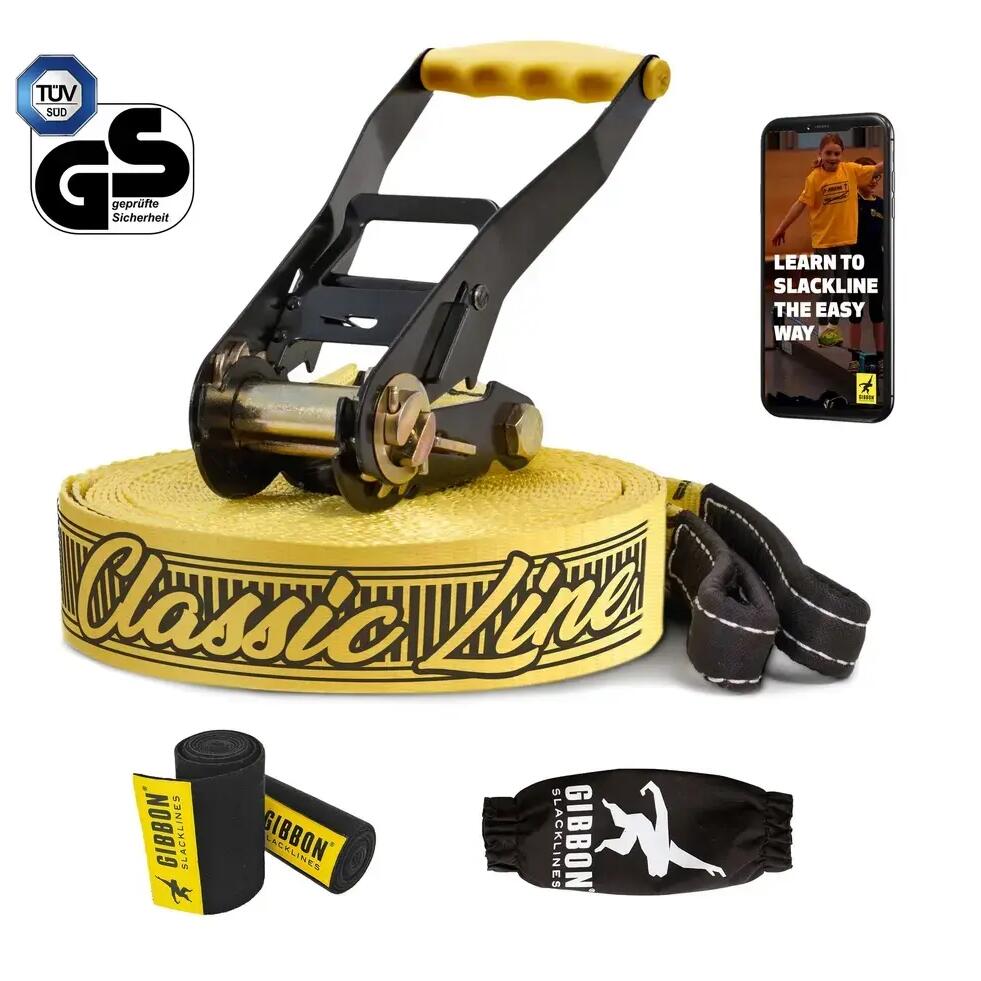Slacklining slackline set Classicline XL with tree protection - Yellow