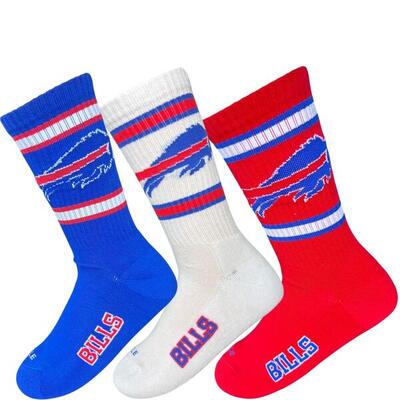 Nfl bills 3pk crew socks 43/46 blue/white/red