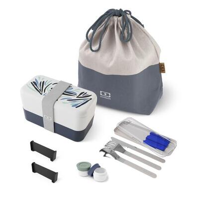 Set porta pranzo 2×500 ml – 1 L Blu/Verde con accessori |Adulto |Ufficio picnic