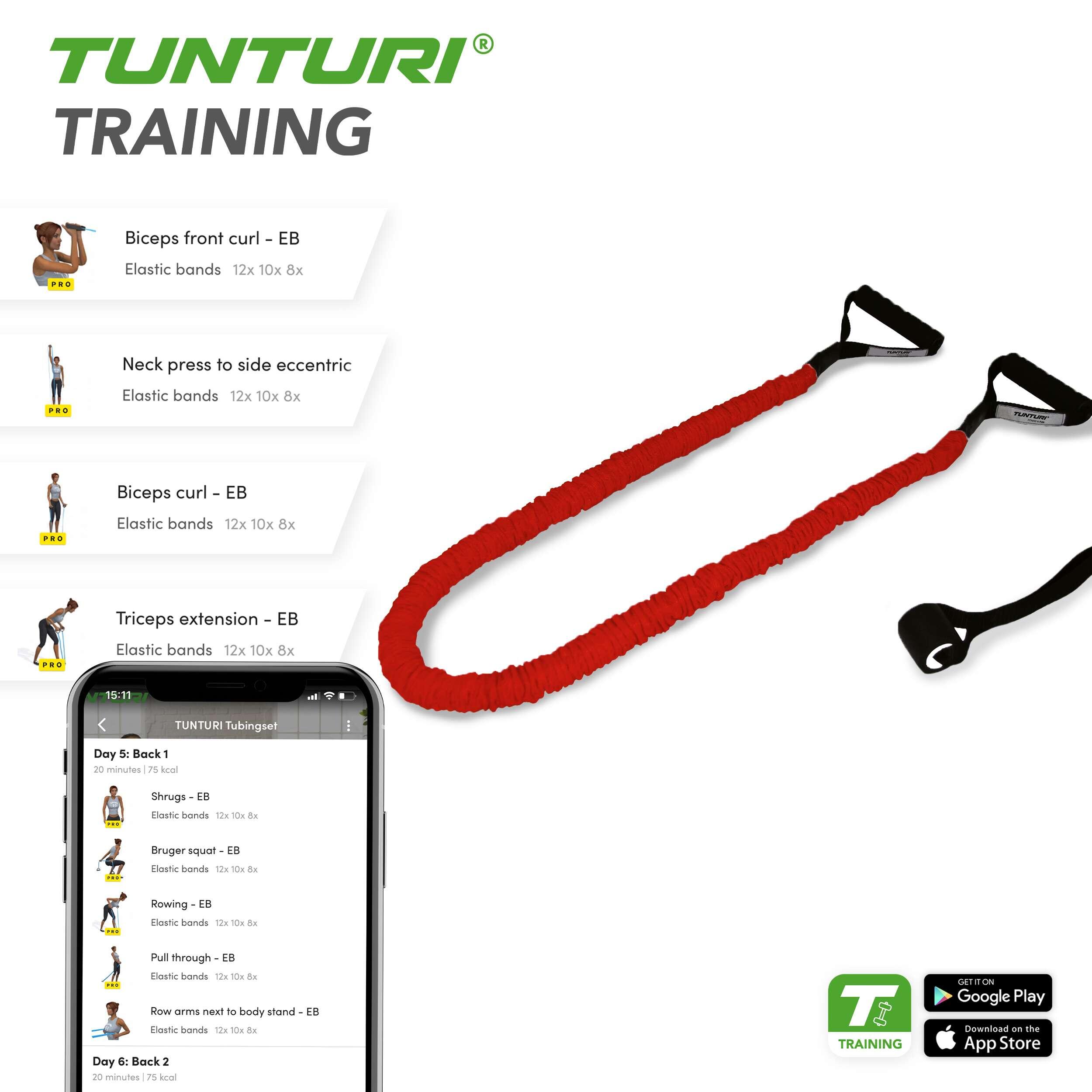 Set élastiques de musculation gainés tubing fort, rouge 3/3