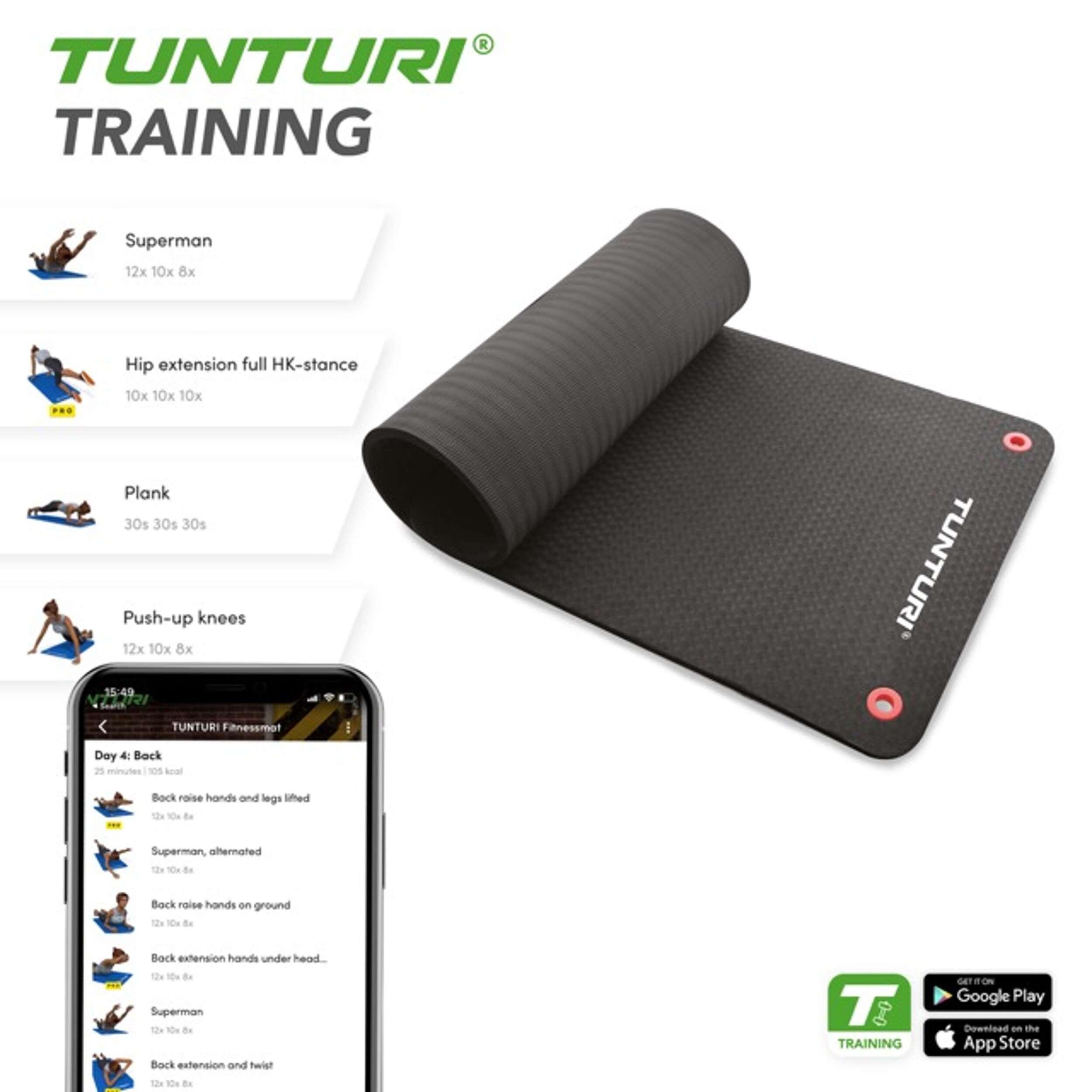 Tunturi Professionelle TPE Fitnessmatte 180 cm Schwarz 3/5