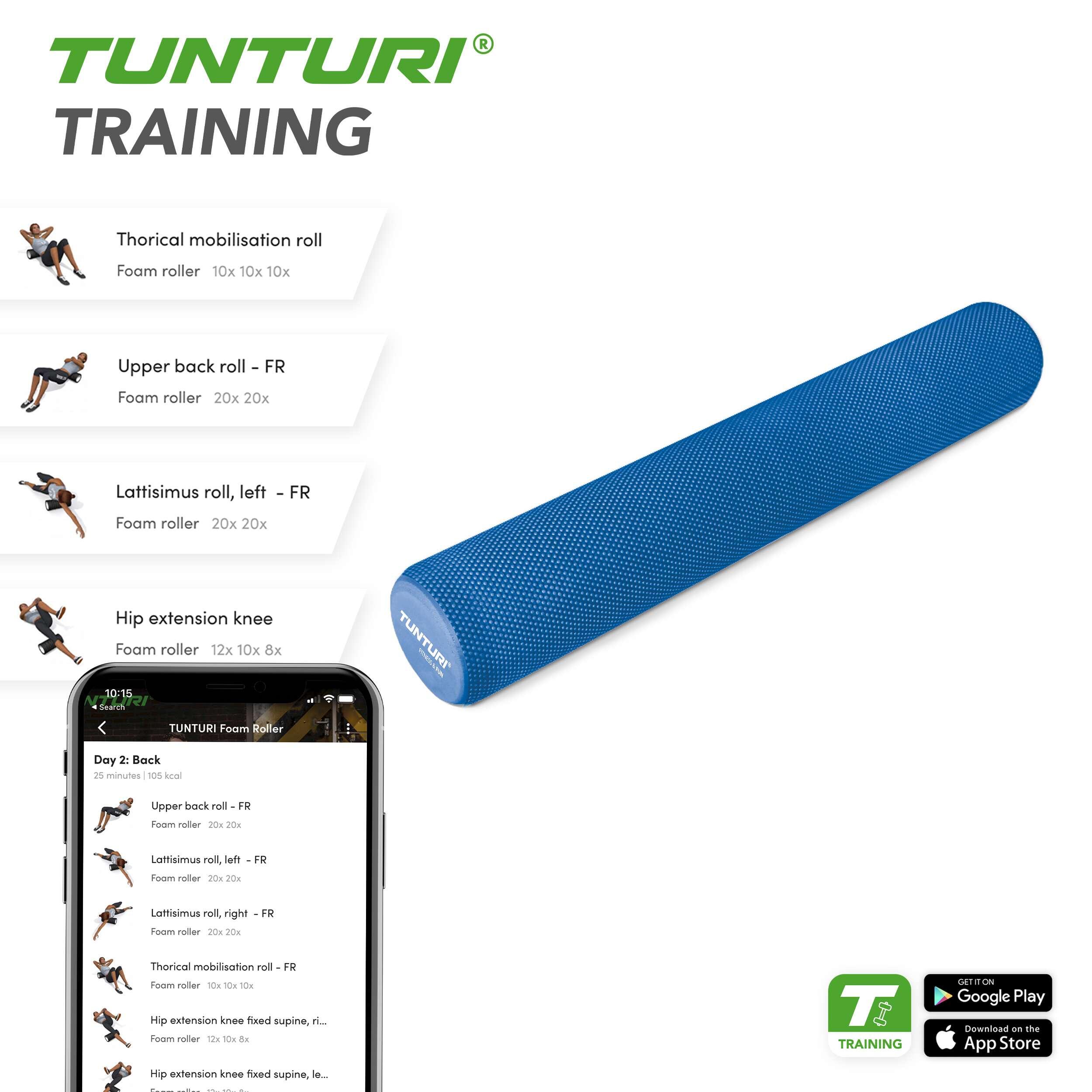 Rouleau de massage yoga 90cm EVA bleu 3/6