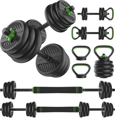 Halter en dumbbells gewichtenset 20 kg - rubberen halterstang met gewichten