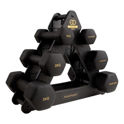 Dumbbellset - 3 paar - incl. opbergrek - zwart - voor thuis