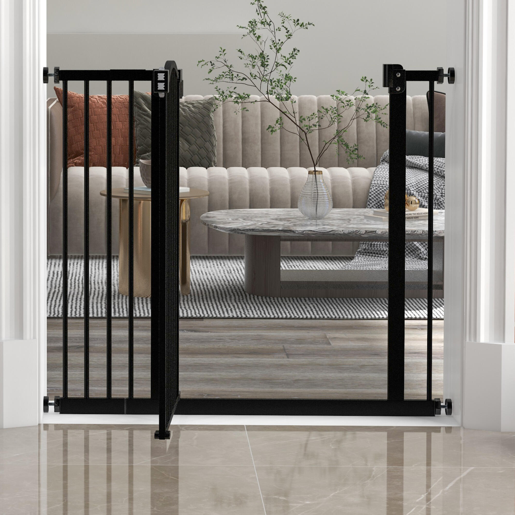 Barreira de segurança cães 74-80x78 cm preto PawHut 5/5