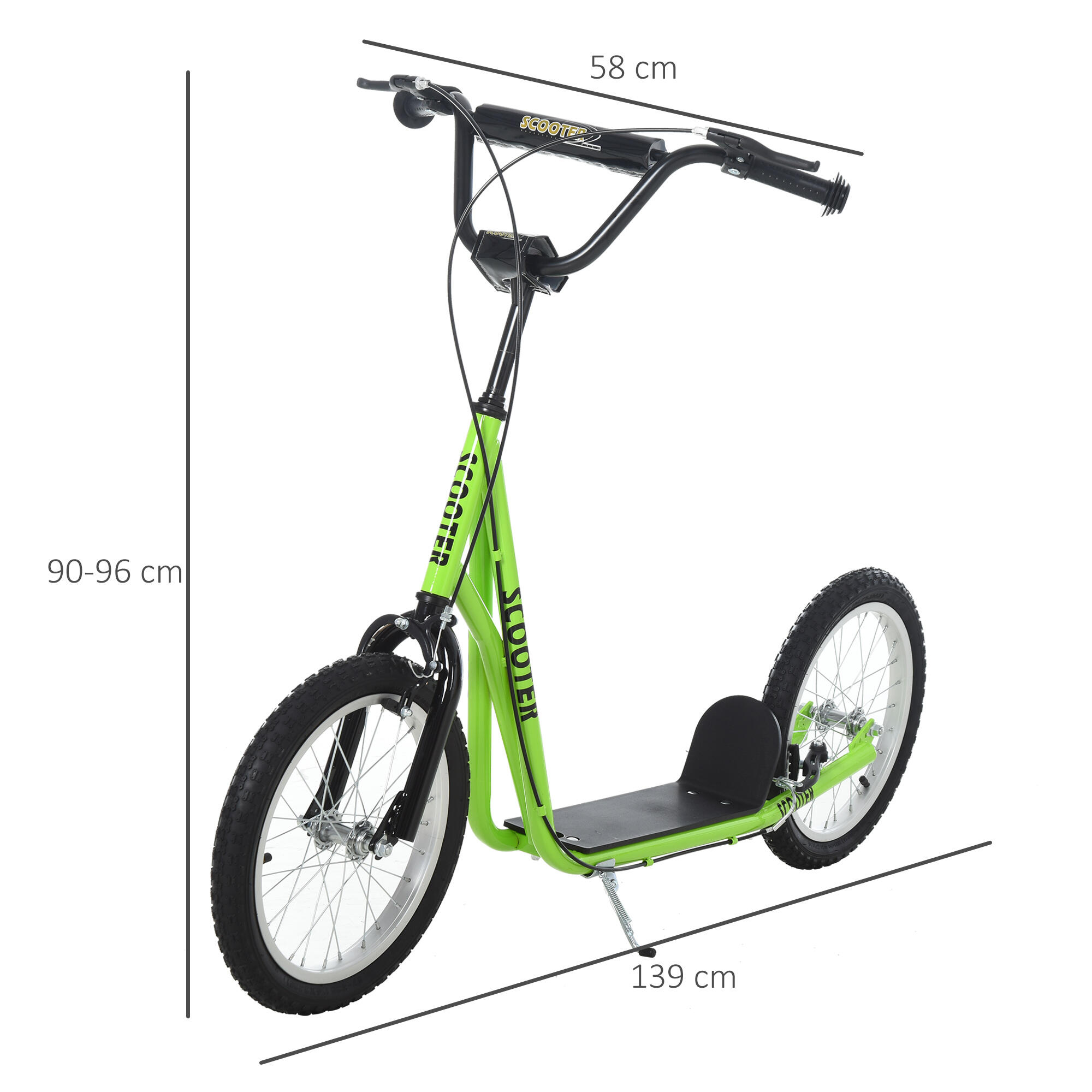 Trotinete 139x58x90-96 cm verde HOMCOM 3/5