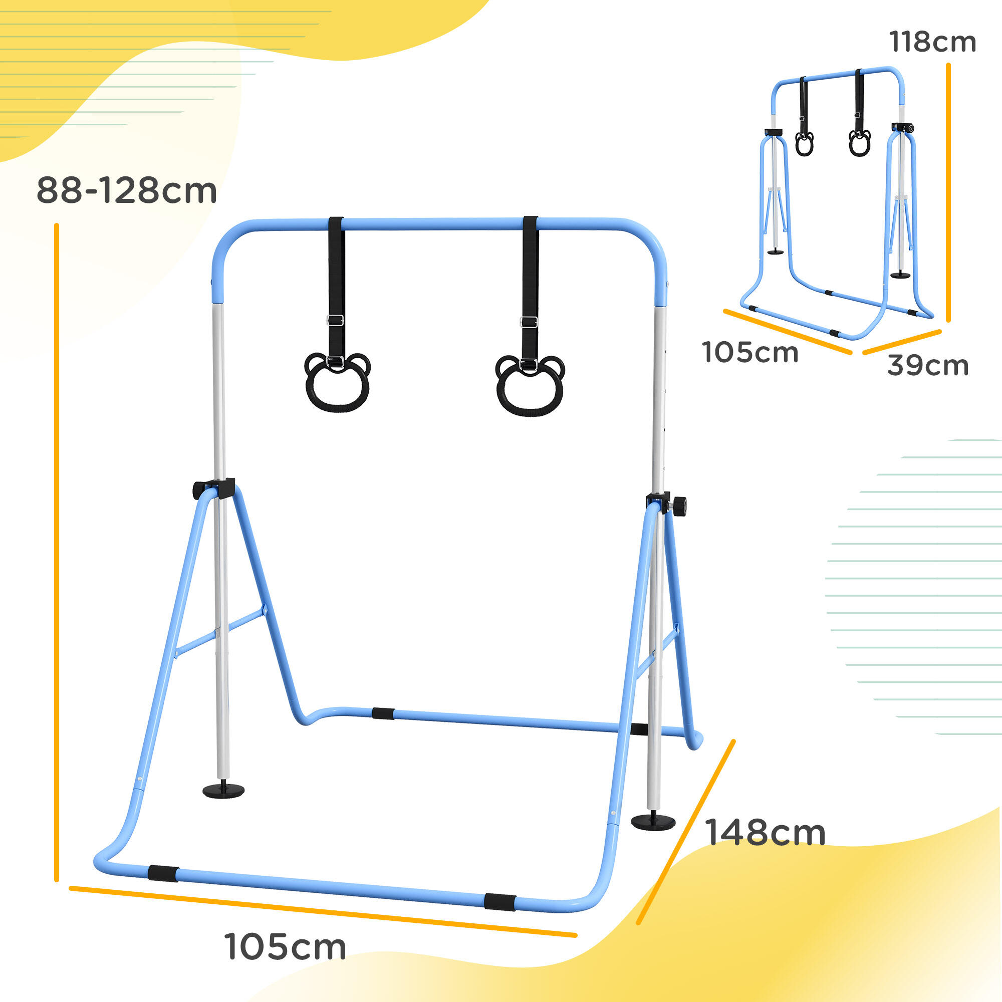 Barra de ginástica para crianças 148x105x88-128 cm azul HOMCOM 3/5