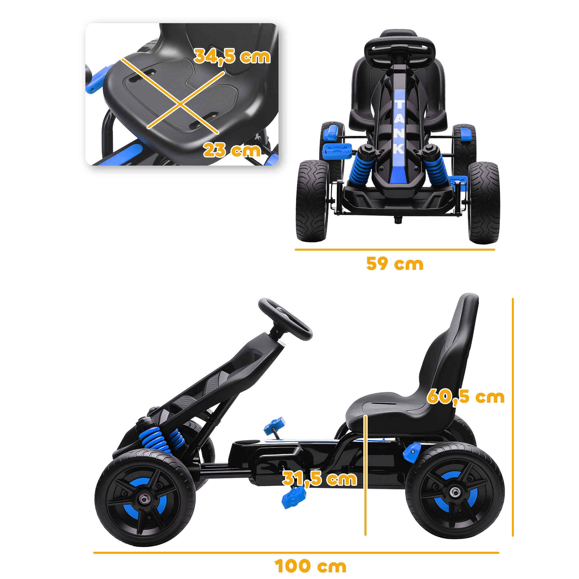 Kart a pedais para crianças azul 3/5