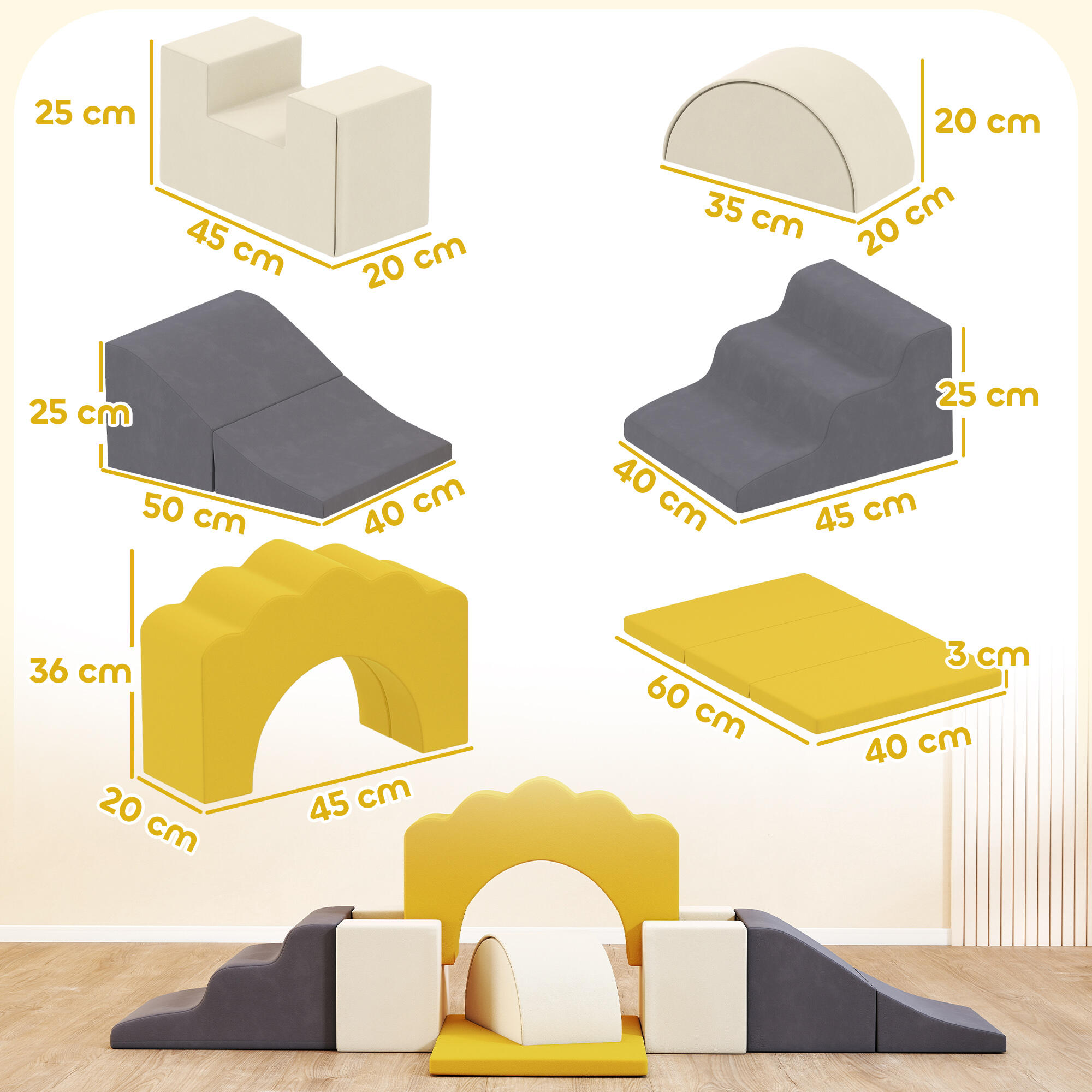 Bloques de Espuma AIYAPLAY 50x40x25 cm Amarillo 3/5