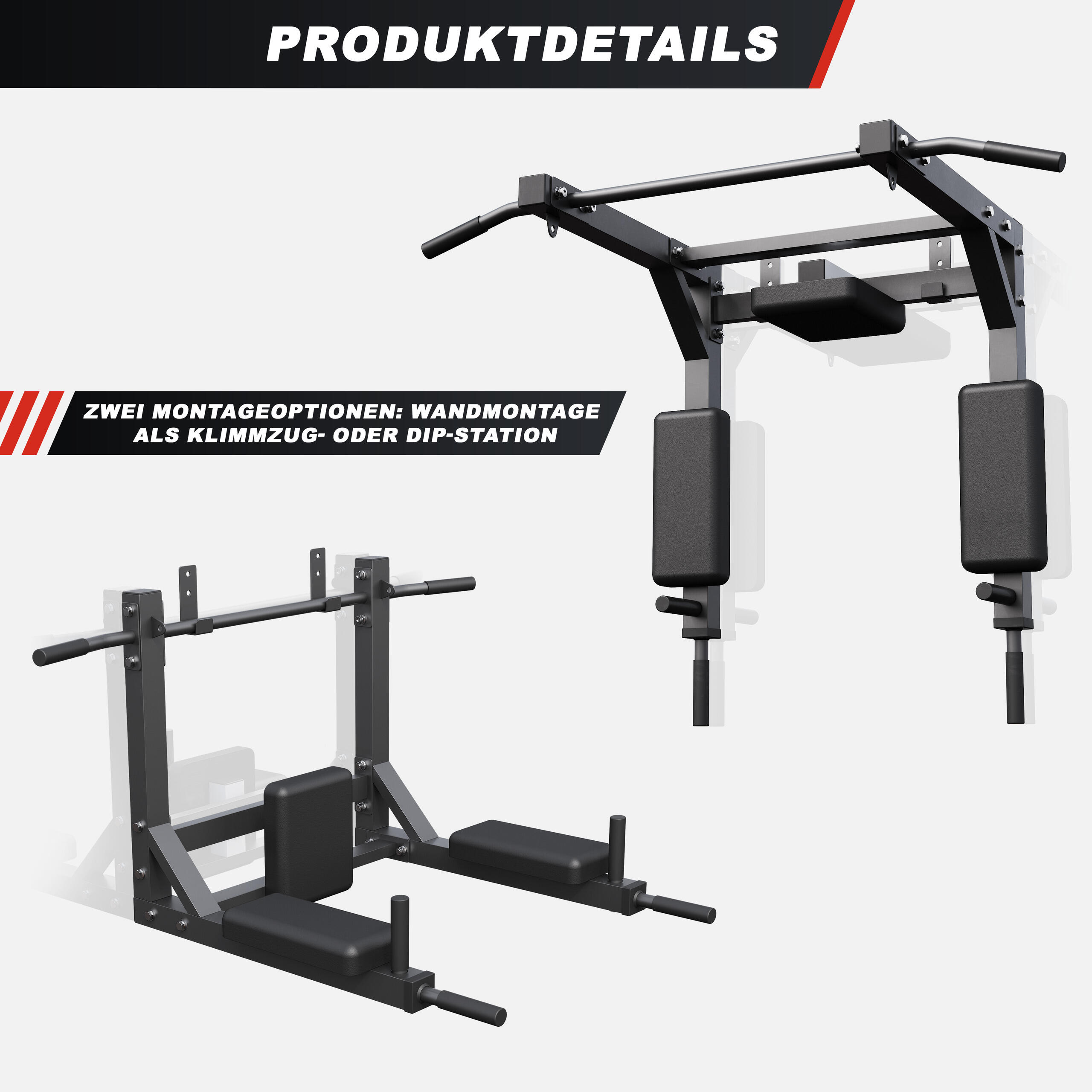 Klimmzugstange - 4in1, Wandmontage, Pull Up Bar mit Boxsack-Halterung, bis 300kg 4/7