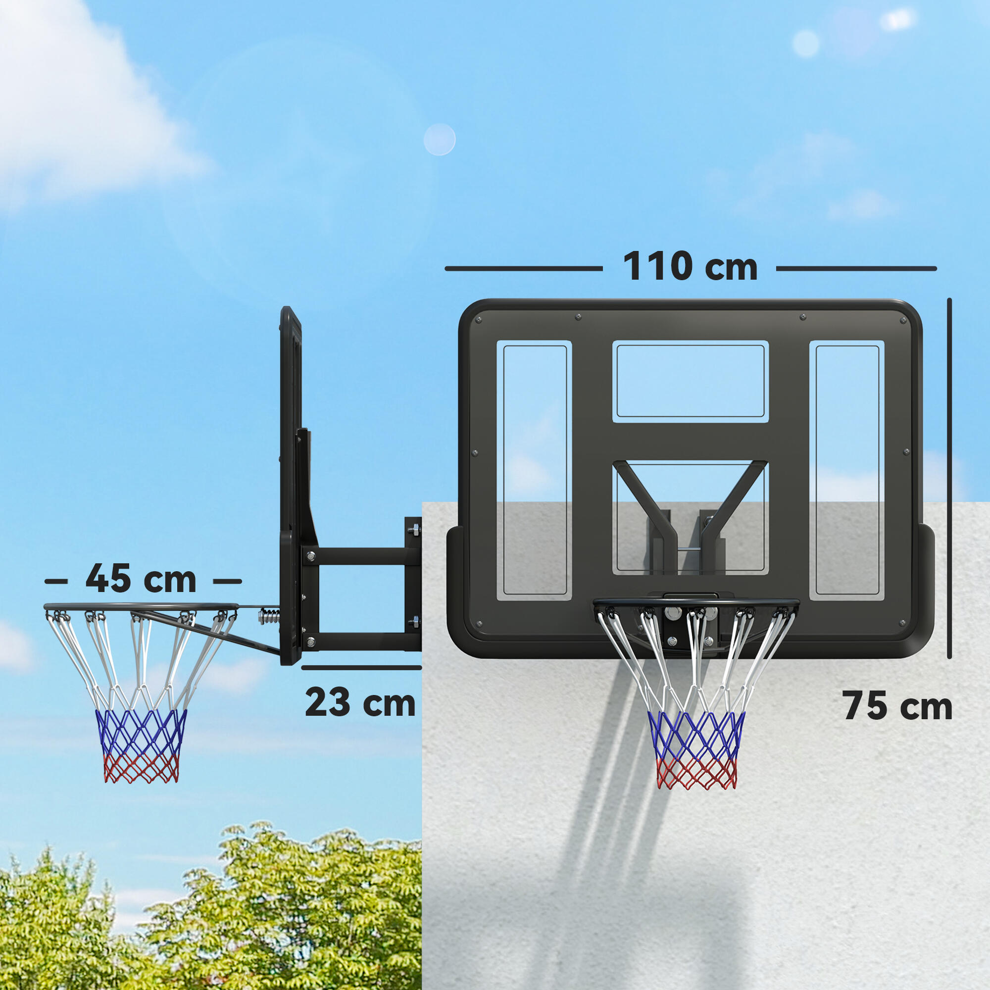 Tabela de basquetebol 110x75 cm preto SPORTNOW 3/5