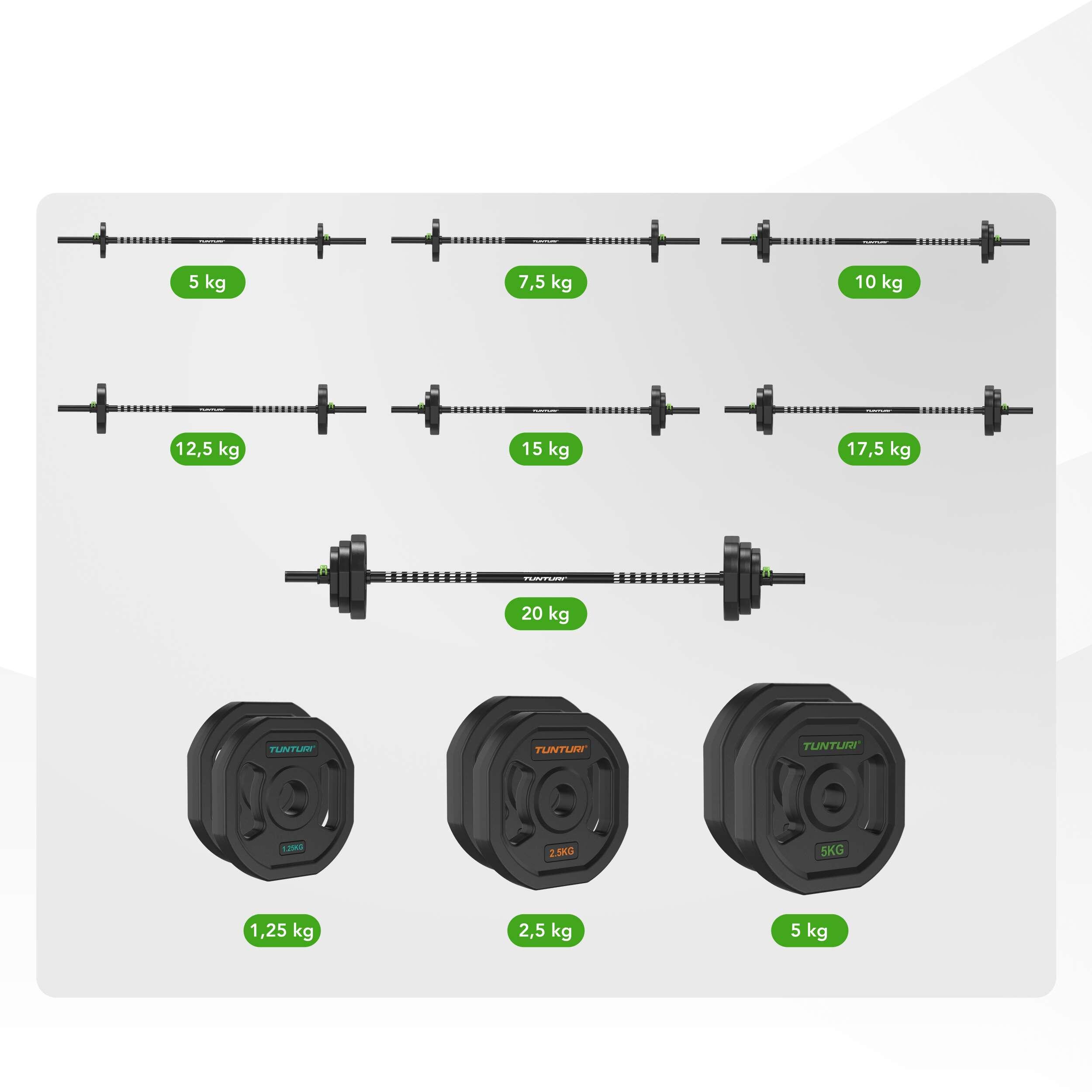 Set pesi 20kg - Gomma - 6 dischi - Set manubri 6/7