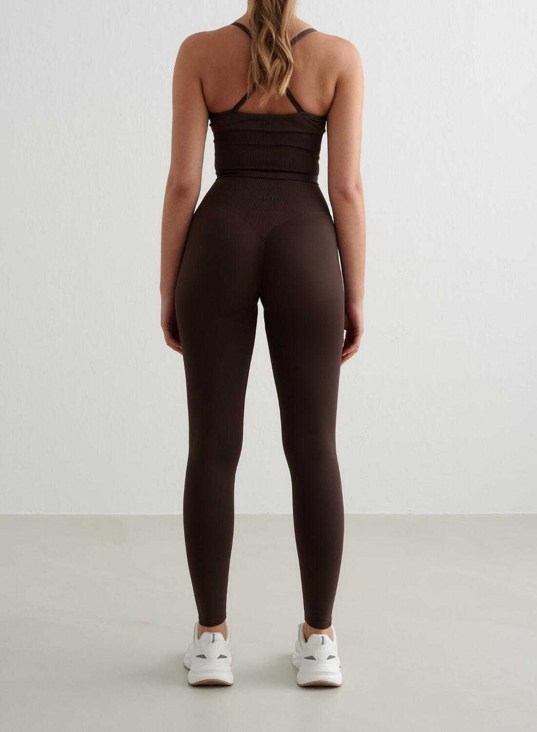 Donna Leggings Petite Senza Cuciture Cioccolato 2/6