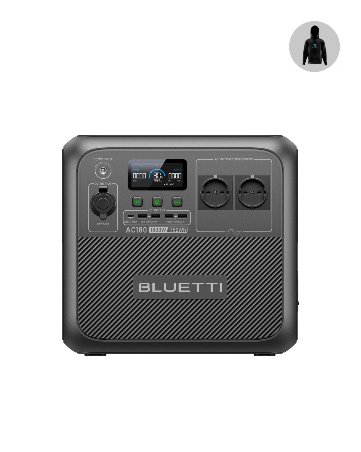 BLUETTI Estação Elétrica Portátil BLUETTI AC180 1800W/1152Wh Bateria para Campismo