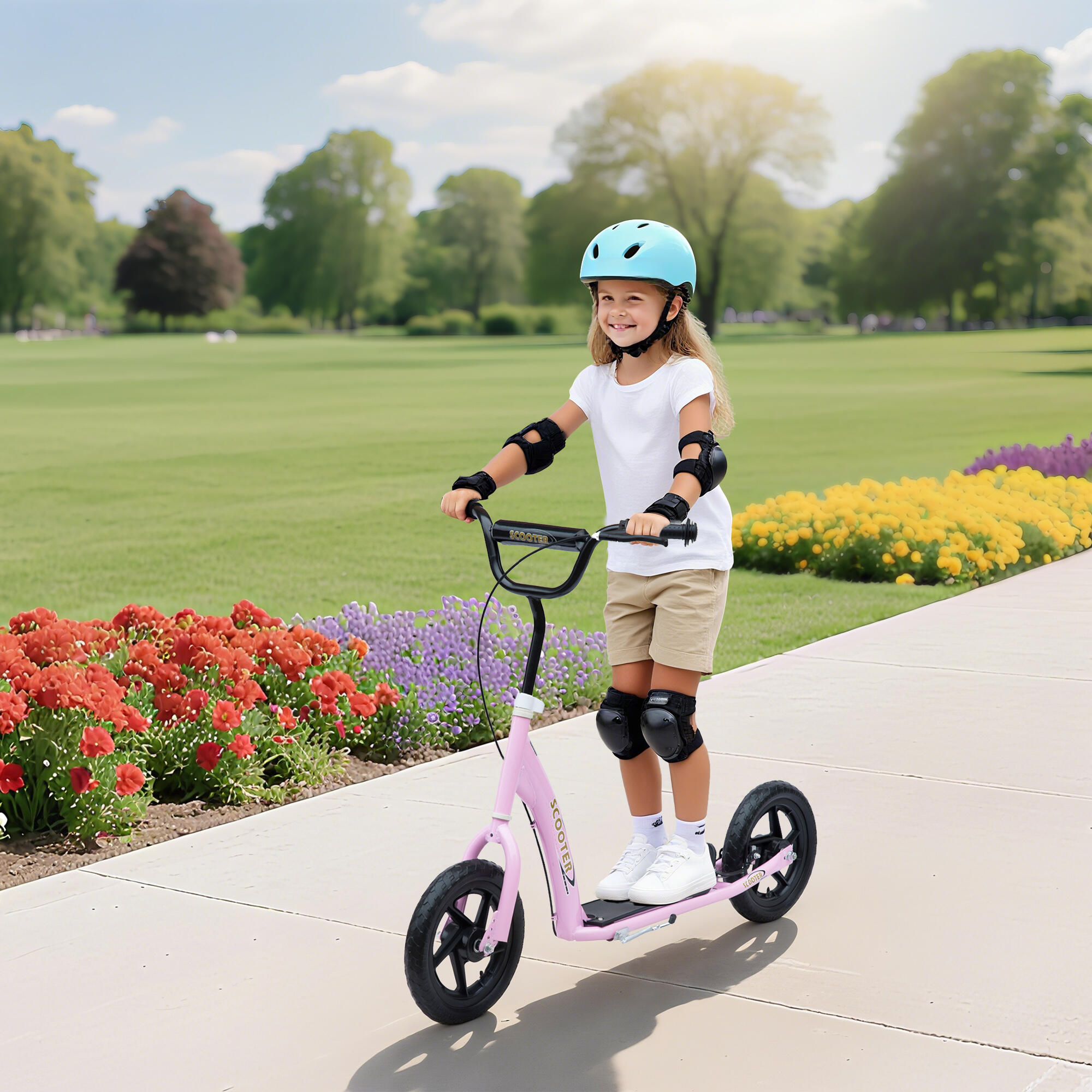 HOMCOM Monopattino per Bambini con Freno Posteriore e Manubrio Regolabile Rosa 2/7