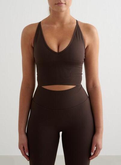 Femme Brassière Sport Sans Couture Dos Croisé Coques Amovibles Shape Chocolat