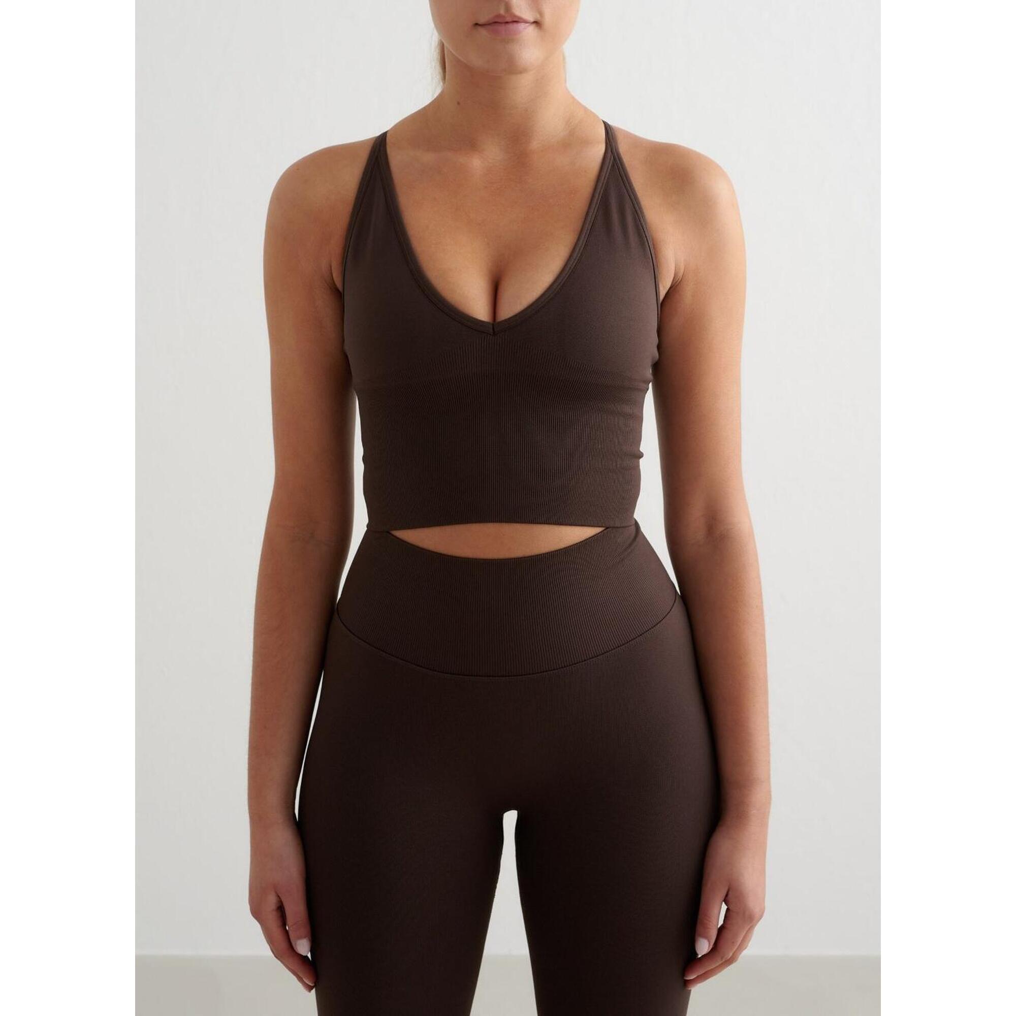Aim'n - Femme Soutien-gorge De Sport Sans Couture Dos Croisé Bralette Chocolat - Brassière - Marron - 38 S - Decathlon