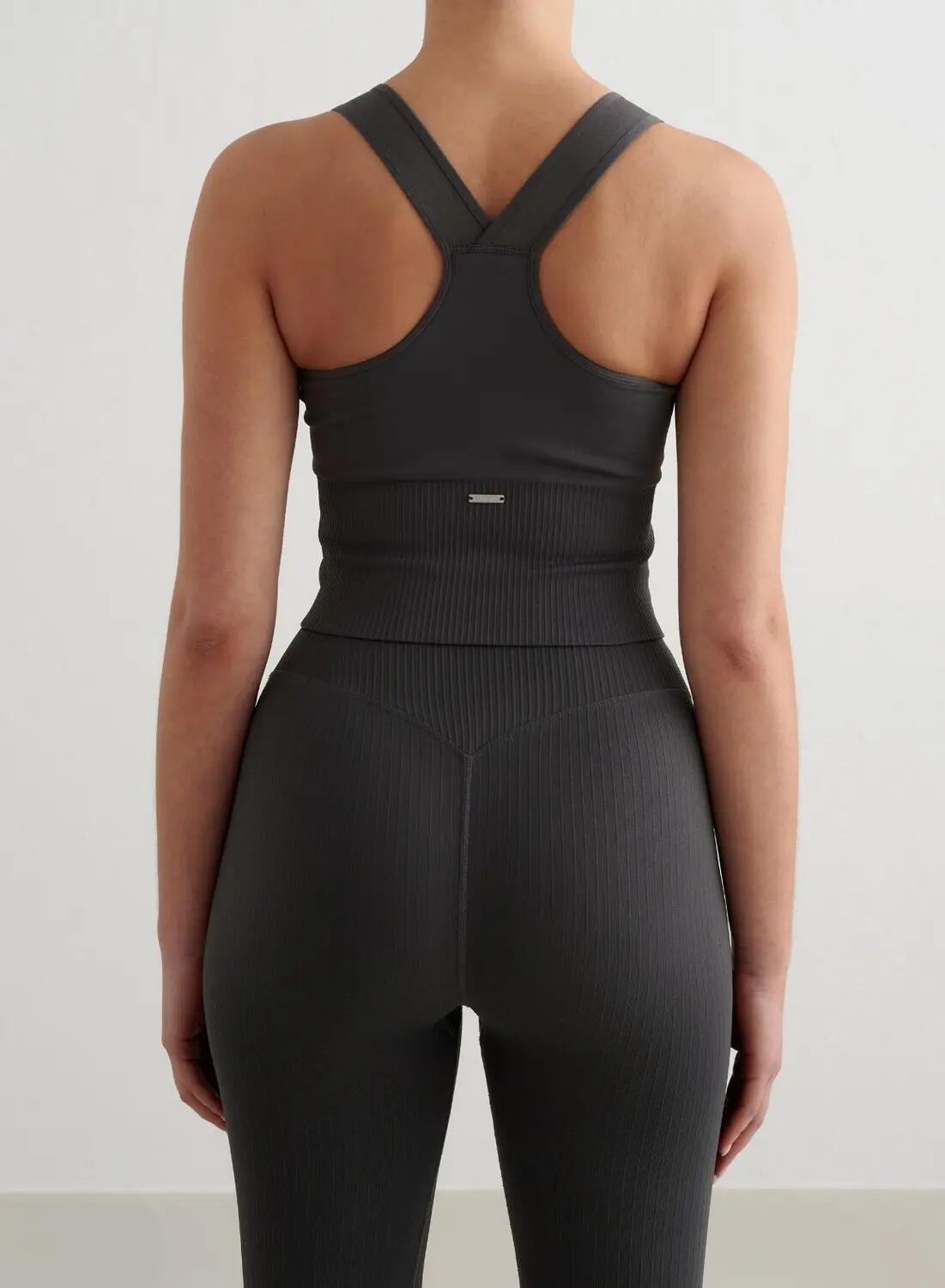 Mujer Sujetador Deportivo Sujeción Alta Sin Costura Bralette Gris Oscuro 2/6