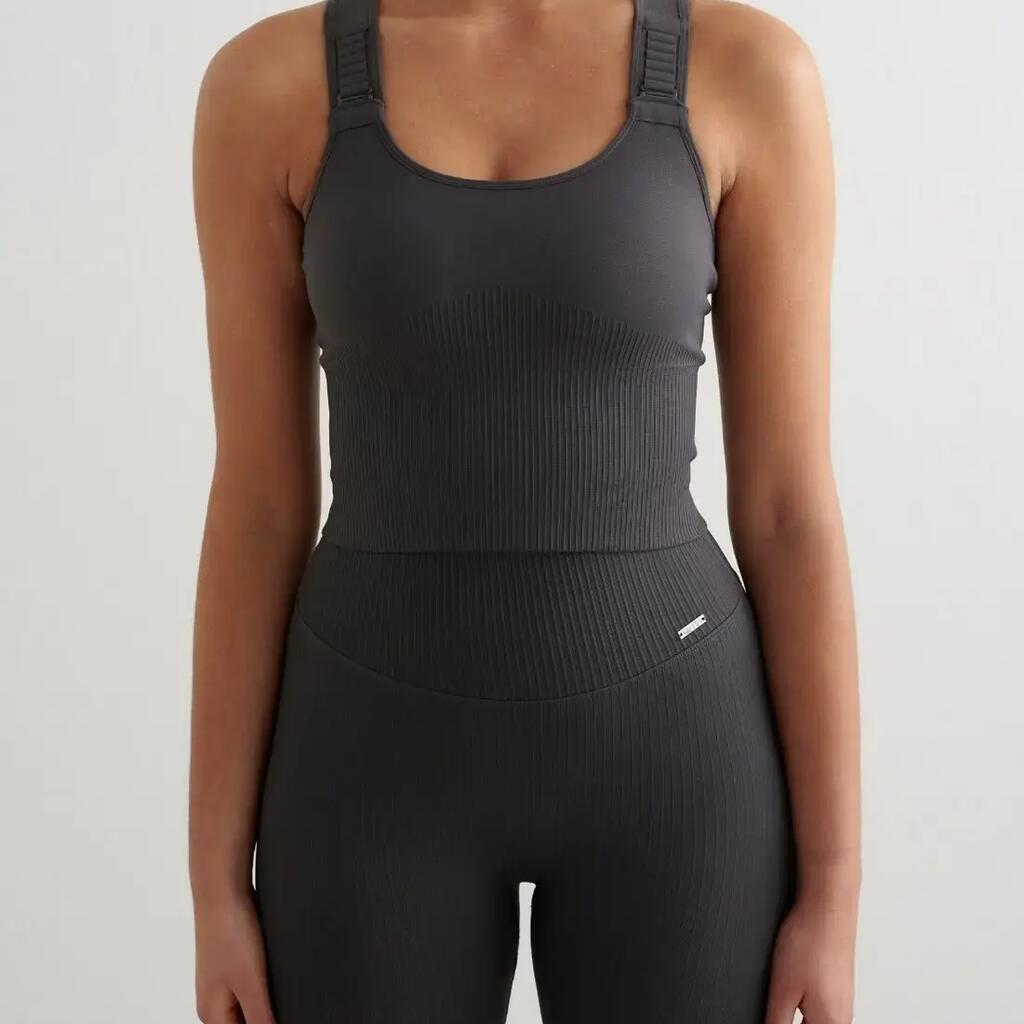 Women's Sports Bra Ribbed Seamless High Support Adjustable Straps Shadow Grey