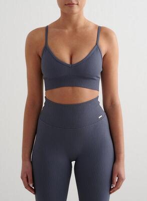 Damen Yoga Sport-BH Gerippt Nahtlos Tiefen Ausschnitt Schwarz