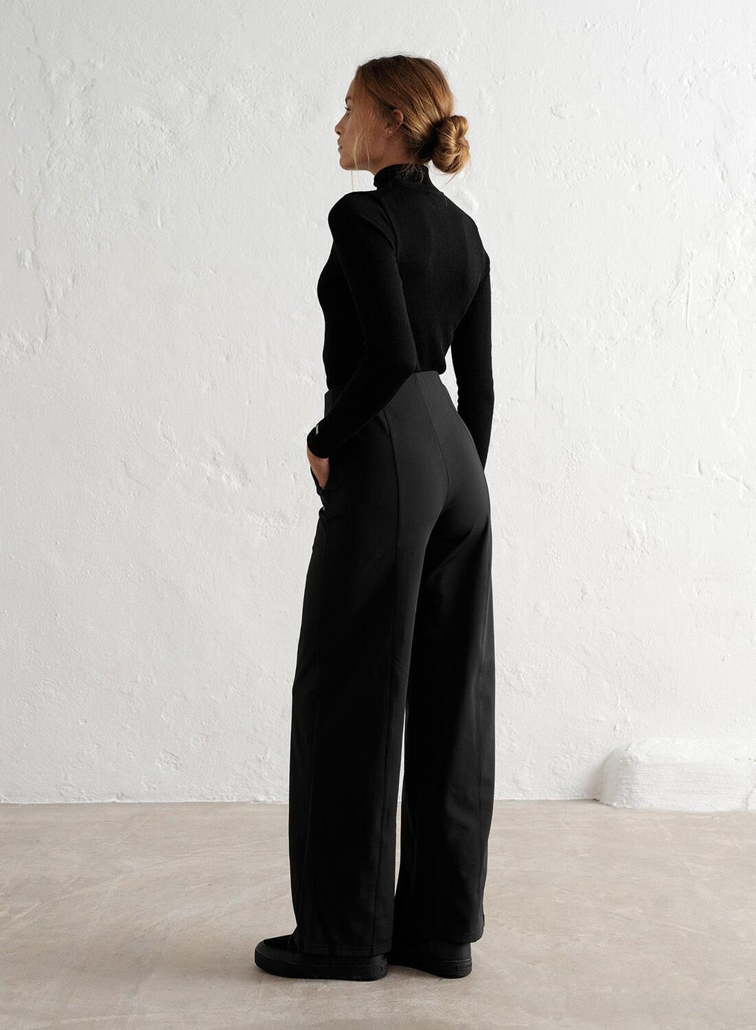 Femme Pantalon Chaud à Plis Noir 3/6