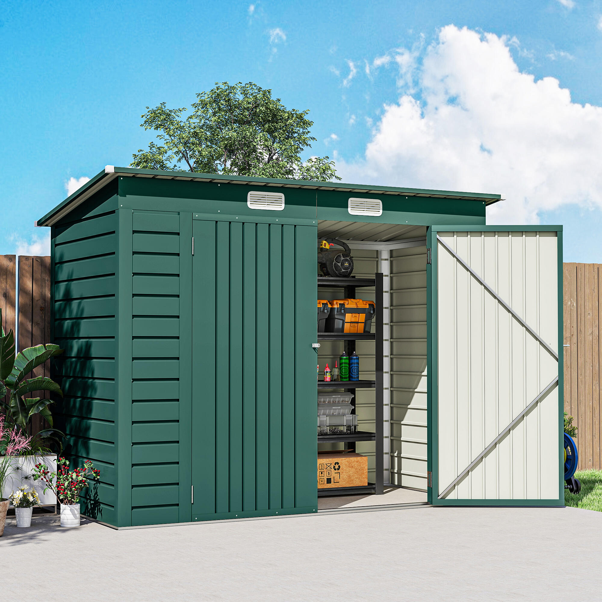 Abrigo de exterior 249x121x166/183 cm verde Outsunny 5/7