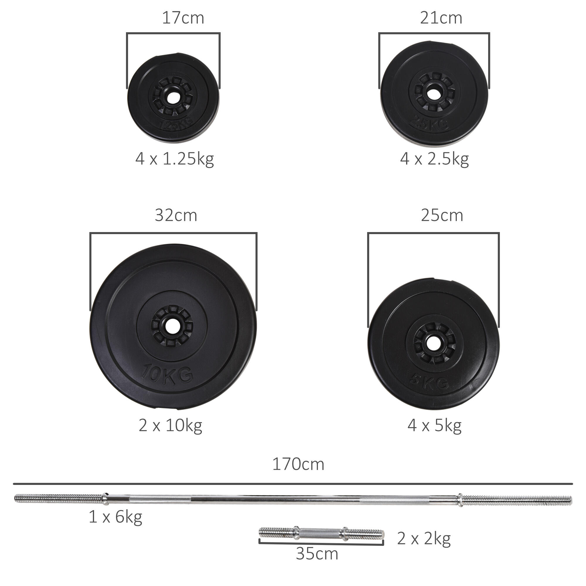 Juego de Pesas con Mancuernas HOMCOM Ø25x35 cm Negro 3/7