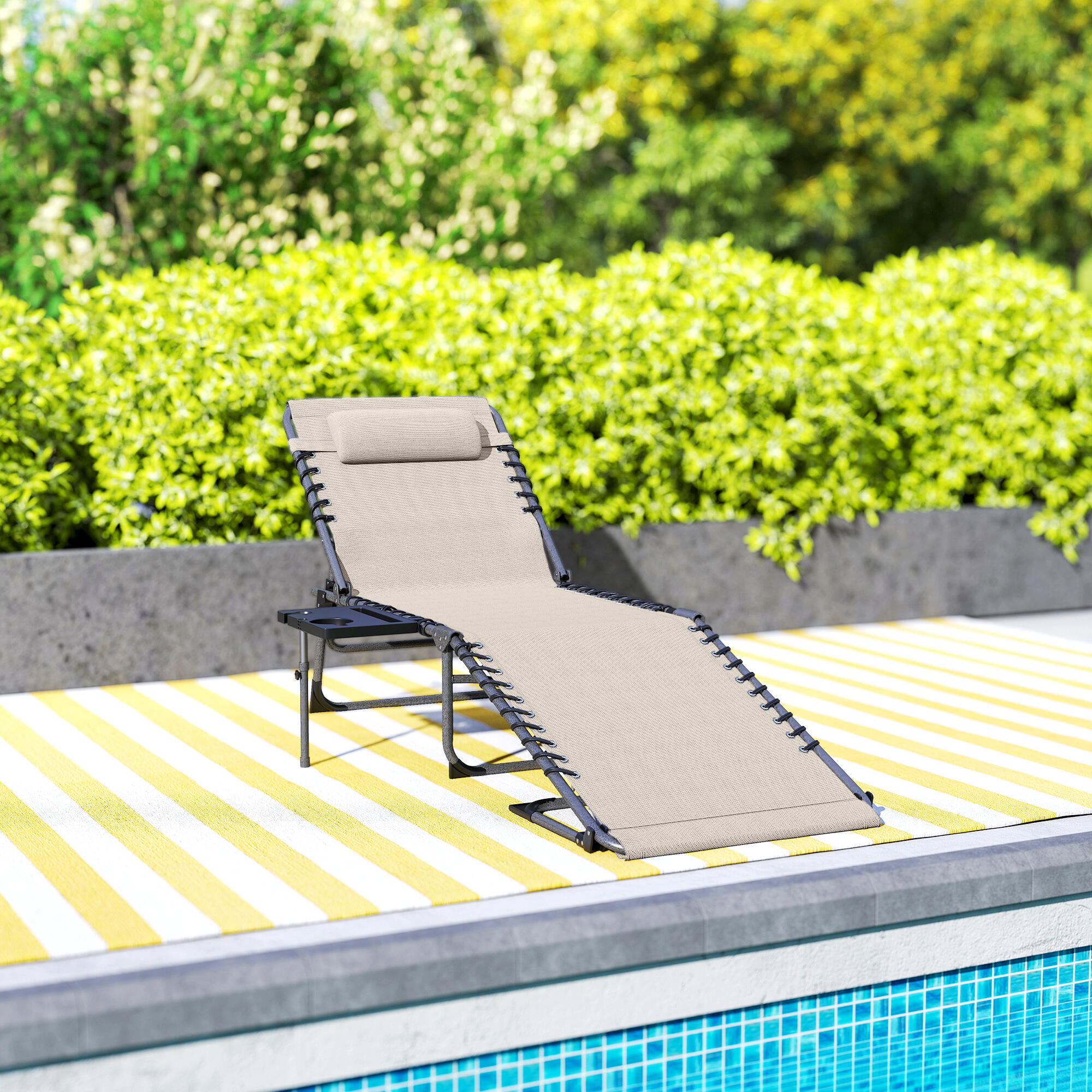 Espreguiçadeira 60x190x31 cm creme branco Outsunny 5/7