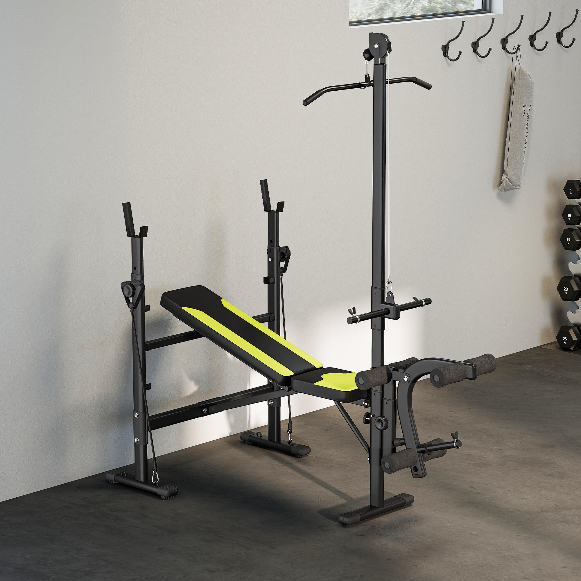 Banco de Pesas HOMCOM 175x110x202 cm Negro, Amarillo 4/8