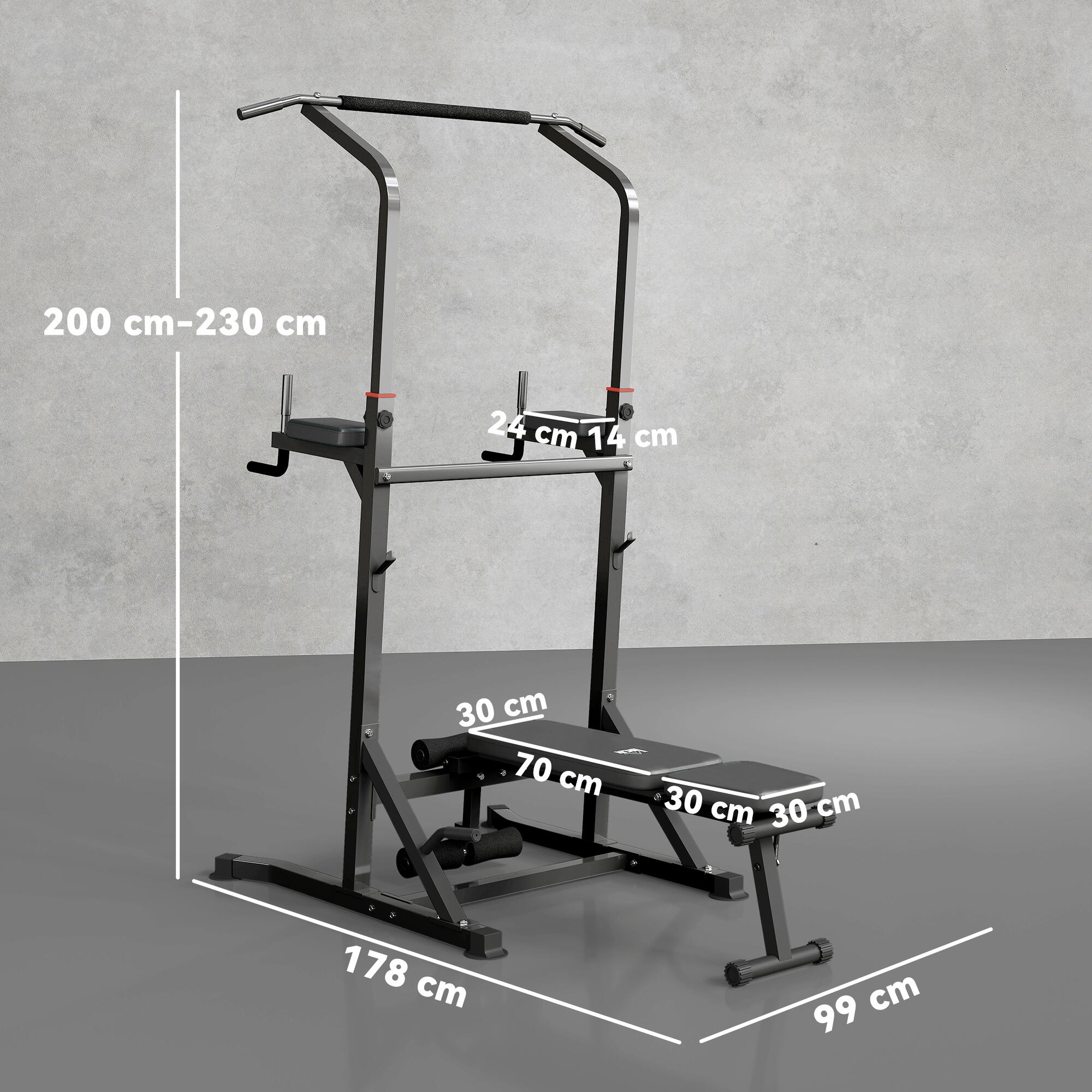 Tour de musculation réglable en hauteur avec barre de traction et banc pliable p 5/9