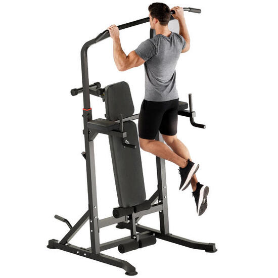 Tour de musculation réglable en hauteur avec barre de traction et banc pliable p