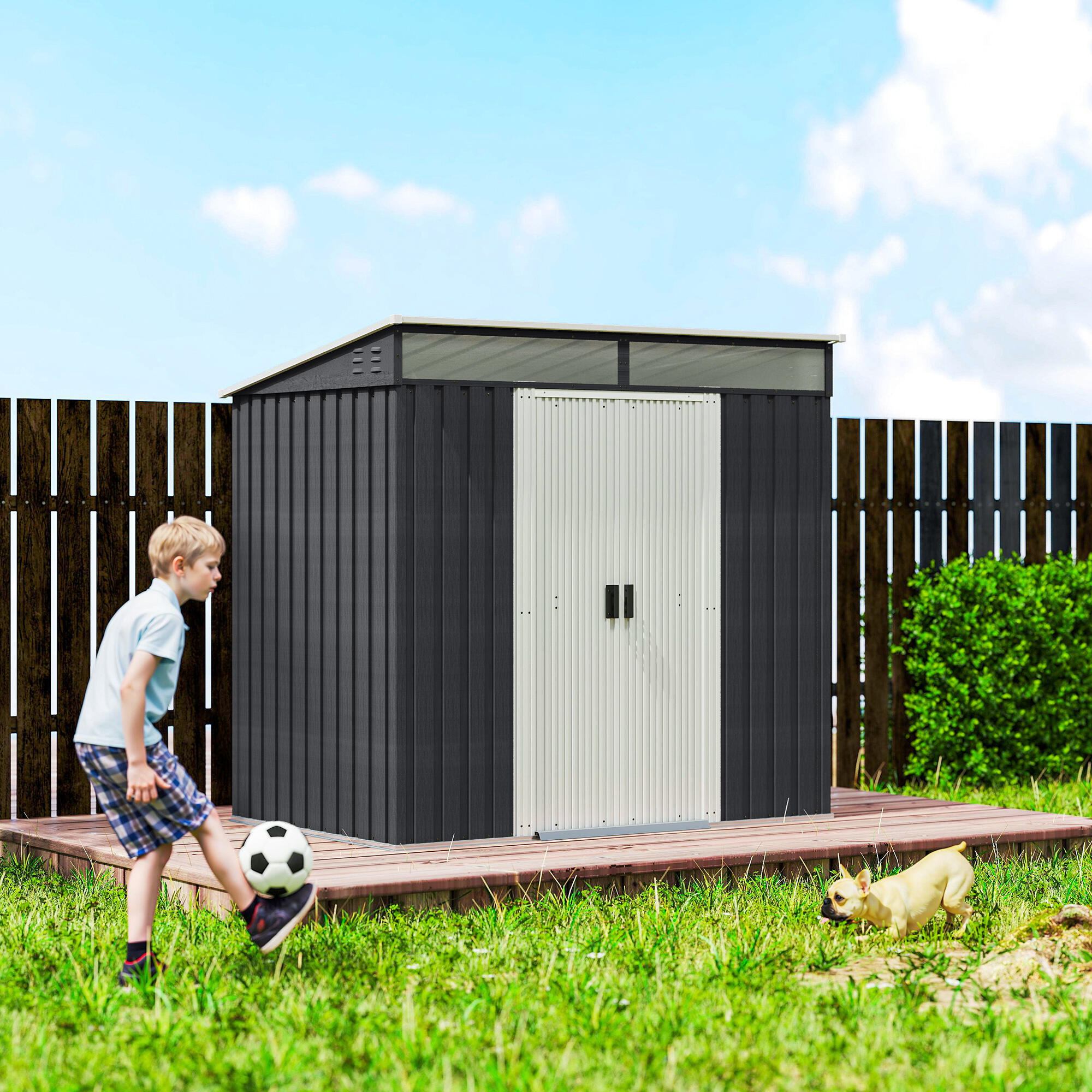 Abrigo de Jardim 195x122x181,5 cm cinzento Outsunny 6/7