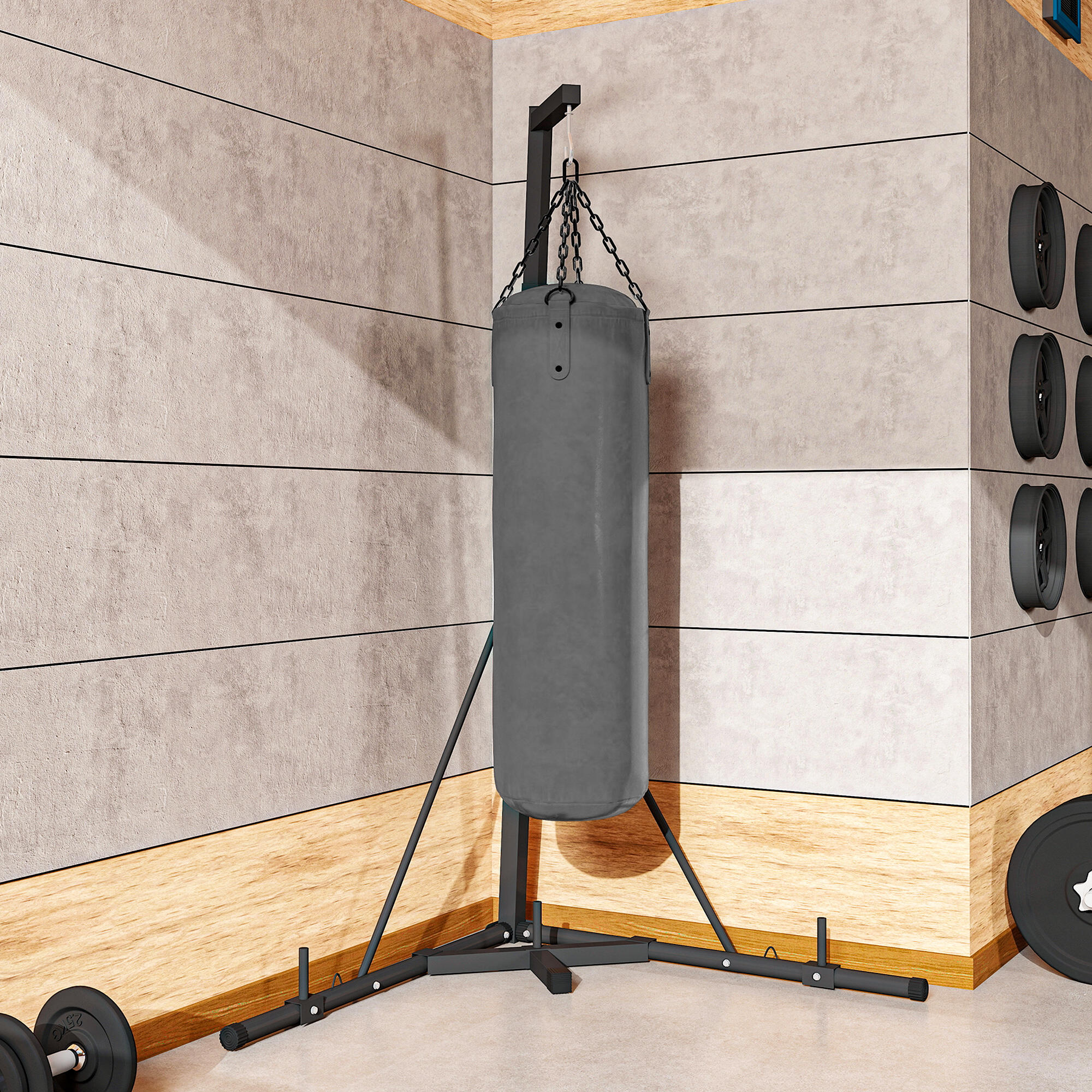 Suporte Saco de Boxe SPORTNOW 170x90x182-225 cm Preto 5/7