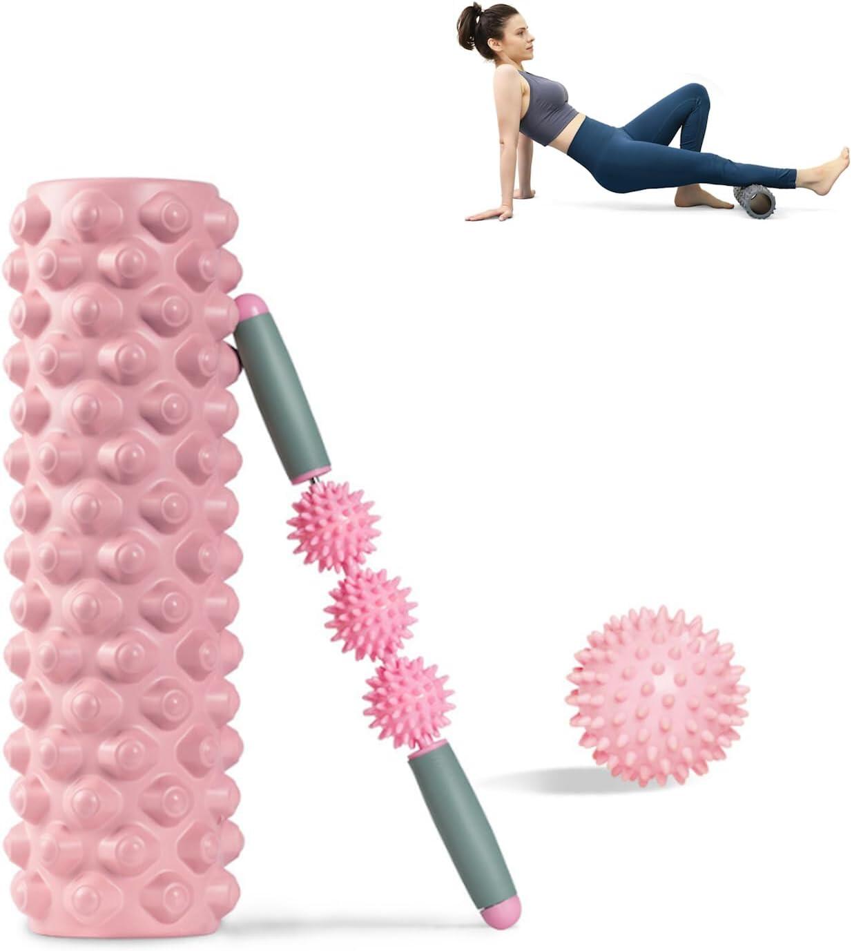 Kit Rullo Massaggio Muscolare FFitness 3 In 1 – Foam Roller 45x10 Cm, Bastone 40x5 Cm E Palla Con Punte 6 Cm, In EVA E PVC, Per Alleviare Tensioni E Recuperare I Muscoli