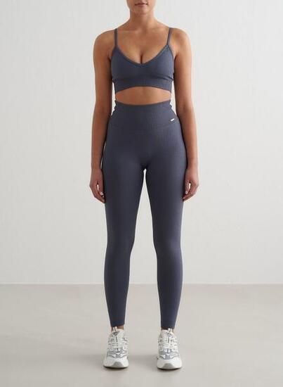 Femme Leggings Côtelé Sans Couture Bleu Ardoise