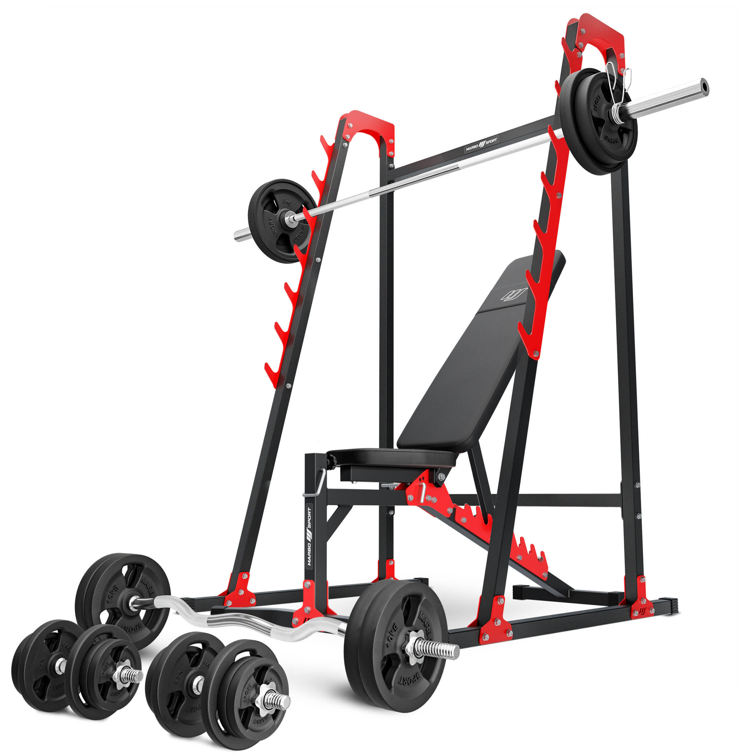 Marbo Sport - Ensemble D'Entraînement Avec Banc Réglable Et Supports D'Haltères - Banc De Musculation - Noir - Taille Unique - Decathlon