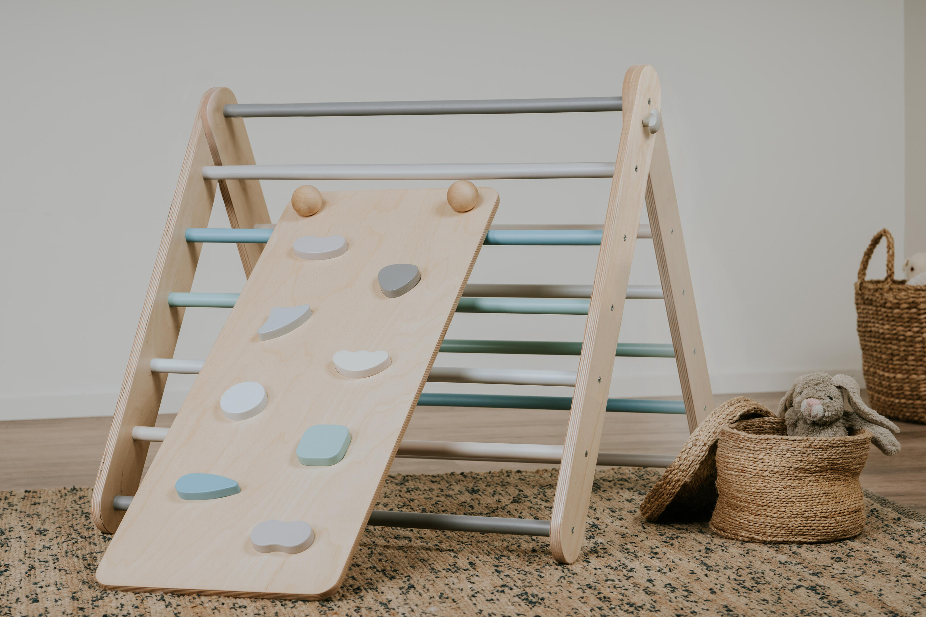 Ensemble de mur suédois et Triangle de grimpe 2-en-1 Montessori, Pastel 2/8